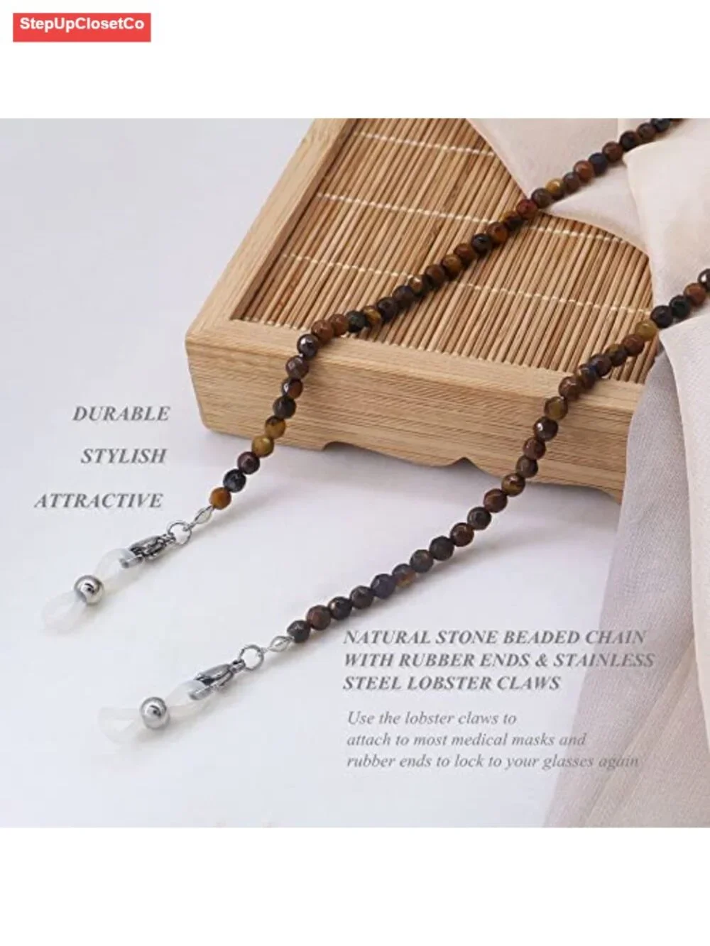 Natural Stone Beaded Eyeglass Chain for Women, Adjustable Lanyard